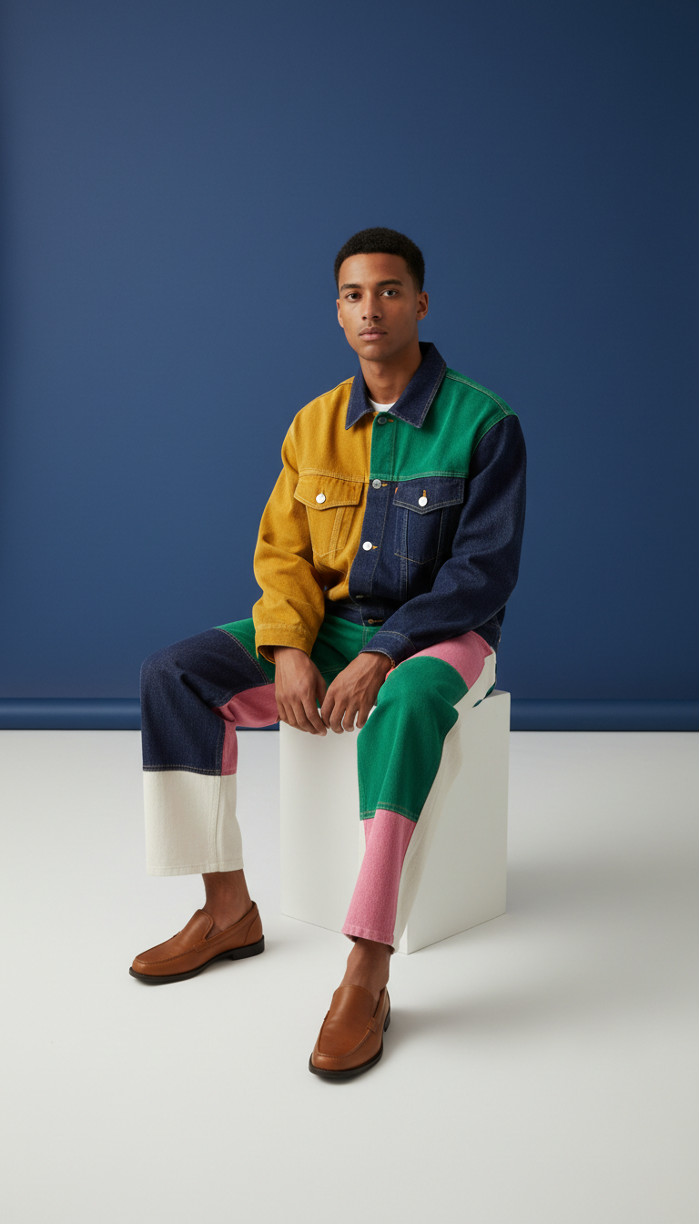Denim Coordinated Set with Bold Stitching