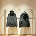 Charcoal Button-Neck Hoodie — front and back view