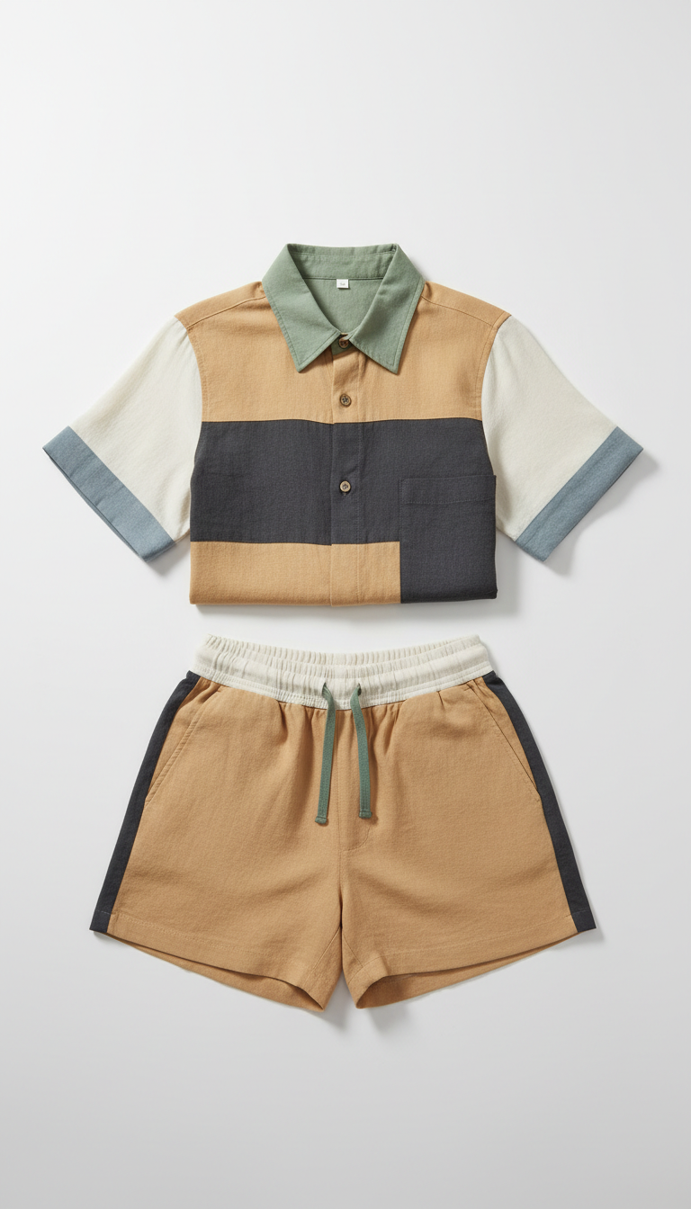 Desert Sand Colorblock Shirt and Shorts Set